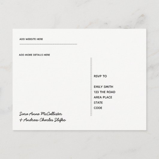 Rustikale, gravierte Herzmonogramm UAWG Blumenholz Einladungspostkarte (Rückseite)