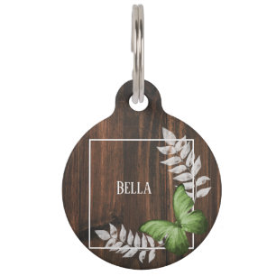 Rustikale Green Butterfly Round Pet Tag Haustiermarke