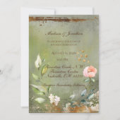 Rustikale Green Floral Gold-Script-Hochzeit Einladung (Vorderseite)