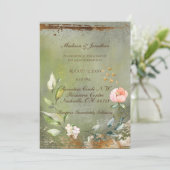 Rustikale Green Floral Gold-Script-Hochzeit Einladung (Stehend Vorderseite)
