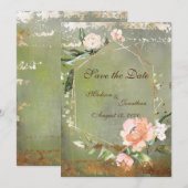 Rustikale Green Floral Gold-Script-Hochzeit Save The Date (Vorne/Hinten)