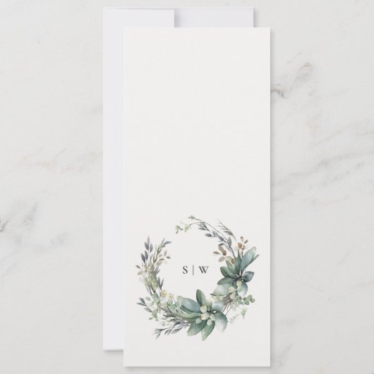 Rustikale Green Foliage Wreath Wedding Menu Card Einladung (Rückseite)
