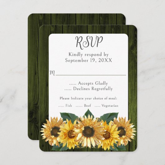 Rustikale Green Sunflower Wedding RSVP Card (Vorne/Hinten)