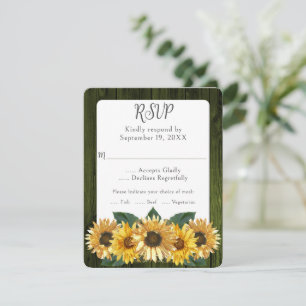 Rustikale Green Sunflower Wedding RSVP Card Karte