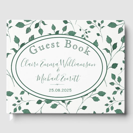 Rustikale Green Watercolor Blätter Wedding Guestbo Gästebuch (Vorderseite)