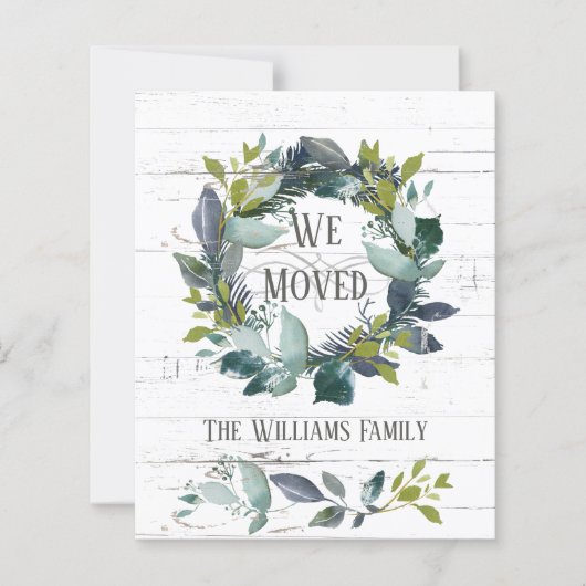 Rustikale Green Wreath Wood Budget Moving Card (Vorderseite)