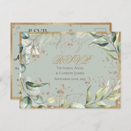 Rustikale Greenery Gold Calligraphy UAWG Wedding Postkarte (Vorne/Hinten)