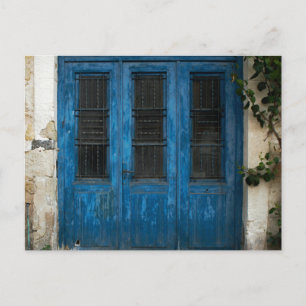 Rustikale griechische Blaue Tür Postkarte