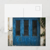 Rustikale griechische Blaue Tür Postkarte (Vorne/Hinten)
