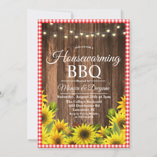 Rustikale GRILLEN Haushaltswärmung Sonnenblumen Ei Einladung (Vorderseite)