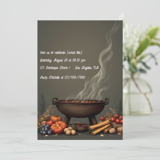 Rustikale GRILLEN Herbst Ansammlung Einladung (Stehend Vorderseite)