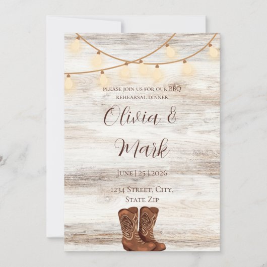 Rustikale GRILLEN Probe Abendessen Einladung (Vorderseite)