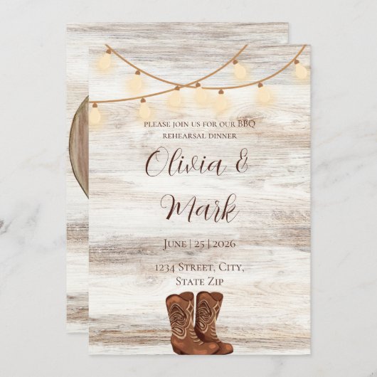 Rustikale GRILLEN Probe Abendessen Einladung (Vorne/Hinten)