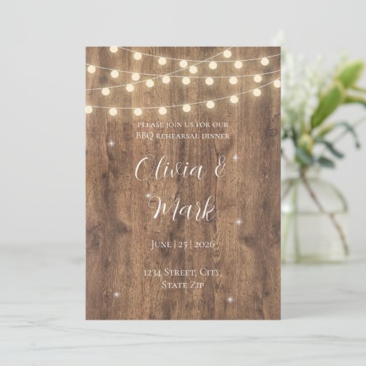 Rustikale GRILLEN Probe Abendessen Einladung (Stehend Vorderseite)