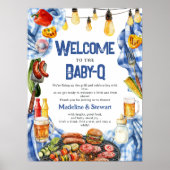 Rustikale GRILLEN Summer Blue Kariert Baby-Q Dusch Poster (Vorne)