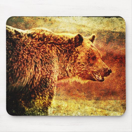 Rustikale Grizzlybär-Kunst-Mausunterlage Mousepad (Vorne)