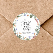 Rustikale grönländische Wildblume-Hochzeit rettet Runder Aufkleber