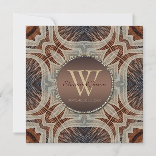 Rustikale Grooves Monogramm Hochzeit Einladung (Vorderseite)