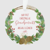 Rustikale Großeltern Weihnachts Baby Foto Name hin Ornament (Vorderseite)