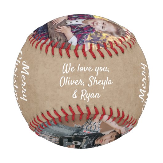 Rustikale Großkinder 3 Fotos Frohe Weihnachten Baseball (Rückseite)