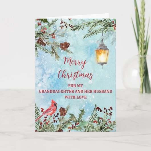 Rustikale Großtochter und Ehemann frohe Weihnachte Karte (Vorderseite)