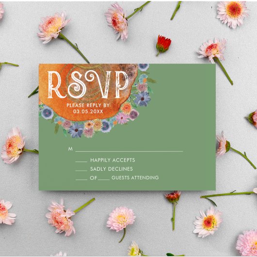 Rustikale Grün-Boho-Wildblume RSVP Karte