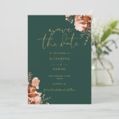 Rustikale, grün-goldene Hochzeit Save The Date (Stehend Vorderseite)