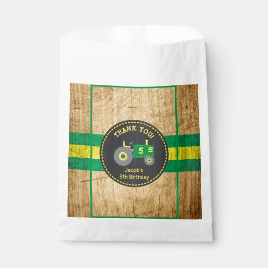 Rustikale Grün- und Gelbtracker Geburtstagsparty Geschenktütchen (Vorderseite)