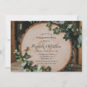 Rustikale Grün- und Holz-Slice-Engagement-Partei Einladung (Vorderseite)