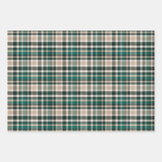 Rustikale Grün- und Tan-Weihnachtsmuster Geschenkpapier Set (Vorderseite)