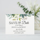 Rustikale Grünanlage Bouquet Save the Date (Stehend Vorderseite)