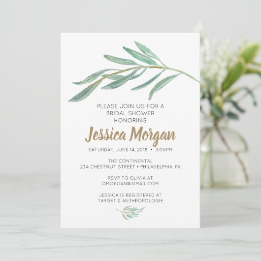 Rustikale Grünanlage Bridal Dusche Einladung (Stehend Vorderseite)