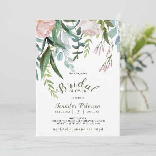 Rustikale Grünanlage Bridal Dusche Einladung (Stehend Vorderseite)