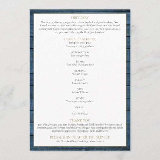 Rustikale Grünanlage Christlicher Bestattungsauftr Programm (Rückseite)