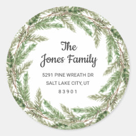 Rustikale Grünanlage Pine Wreath Rücksendeadresse Runder Aufkleber