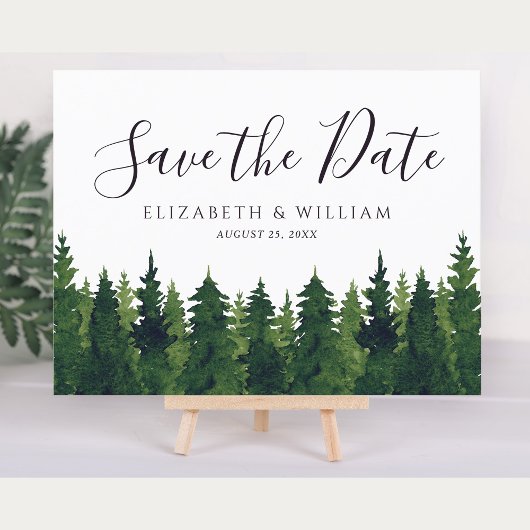 Rustikale Grünbäume Save the Date Postkarte