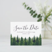 Rustikale Grünbäume Save the Date Postkarte (Stehend Vorderseite)