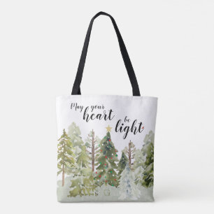 Rustikale grüne Aquarellwälder Pine Tree Weihnac Tasche