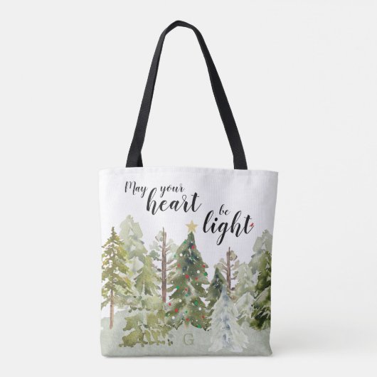 Rustikale grüne Aquarellwälder Pine Tree Weihnacht Tasche (Rückseite)