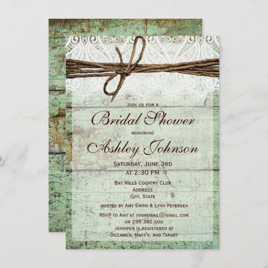 Rustikale Grüne Barnholz-Brautdusche Einladungen (Vorne/Hinten)