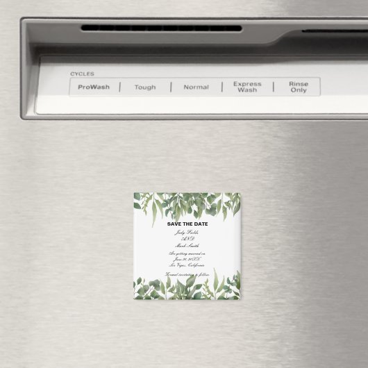 Rustikale grüne Blätter Grünfolien Save the Date Magnet (In Situ (Geschirrspüler))