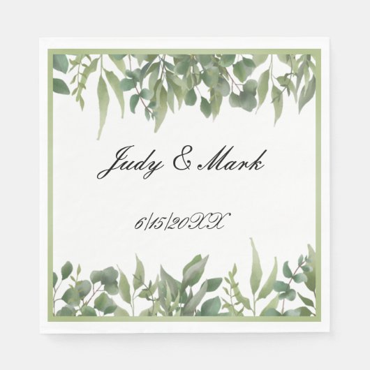 Rustikale grüne Blätter Grünfolien Serviette (Vorderseite)