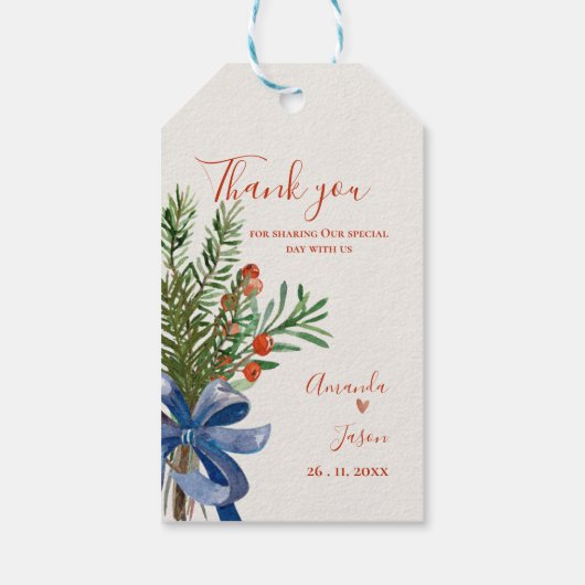 Rustikale Grüne Blätter Weihnachtsfeier in den Ber Geschenkanhänger (Rückseite)