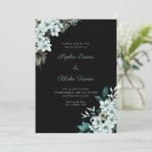 Rustikale grüne Blume Boho Black Wedding Einladung (Stehend Vorderseite)