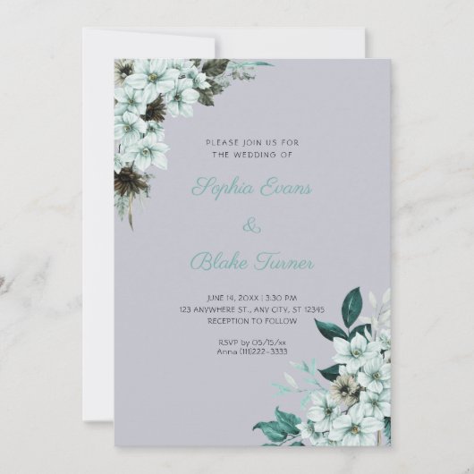 Rustikale grüne Blume Boho Cloud Gray Wedding Einladung (Vorderseite)