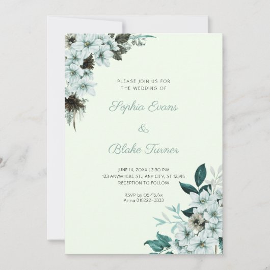 Rustikale Grüne Blume Boho Light Green Wedding Einladung (Vorderseite)