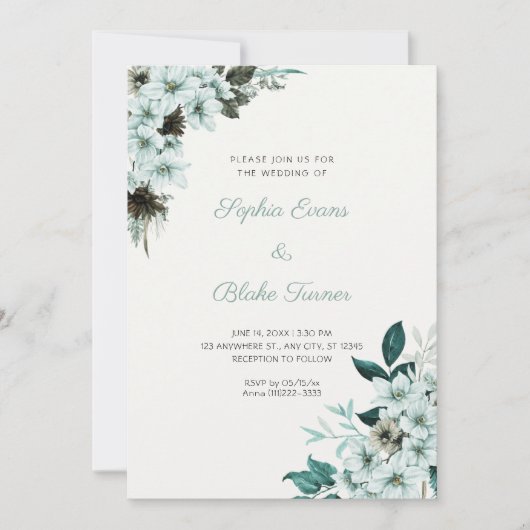 Rustikale grüne Blume Boho Off White Wedding Einladung (Vorderseite)