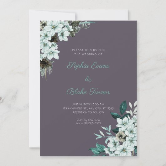 Rustikale grüne Blume Boho Smoke Gray Wedding Einladung (Vorderseite)