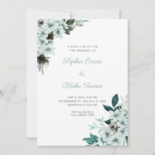 Rustikale grüne Blume Boho White Wedding Einladung (Vorderseite)