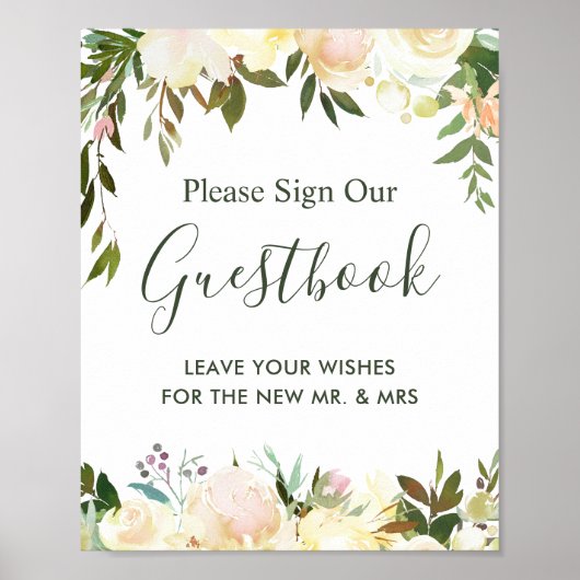 Rustikale Grüne Blumen Hochzeitsgästebuch-Schild Poster (Vorne)